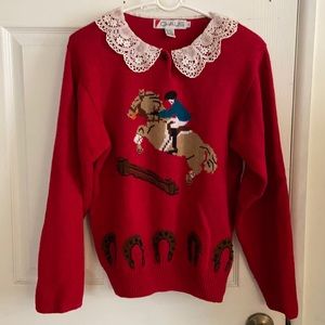 Vintage Red Equestrian/Horse Sweater by Chaus